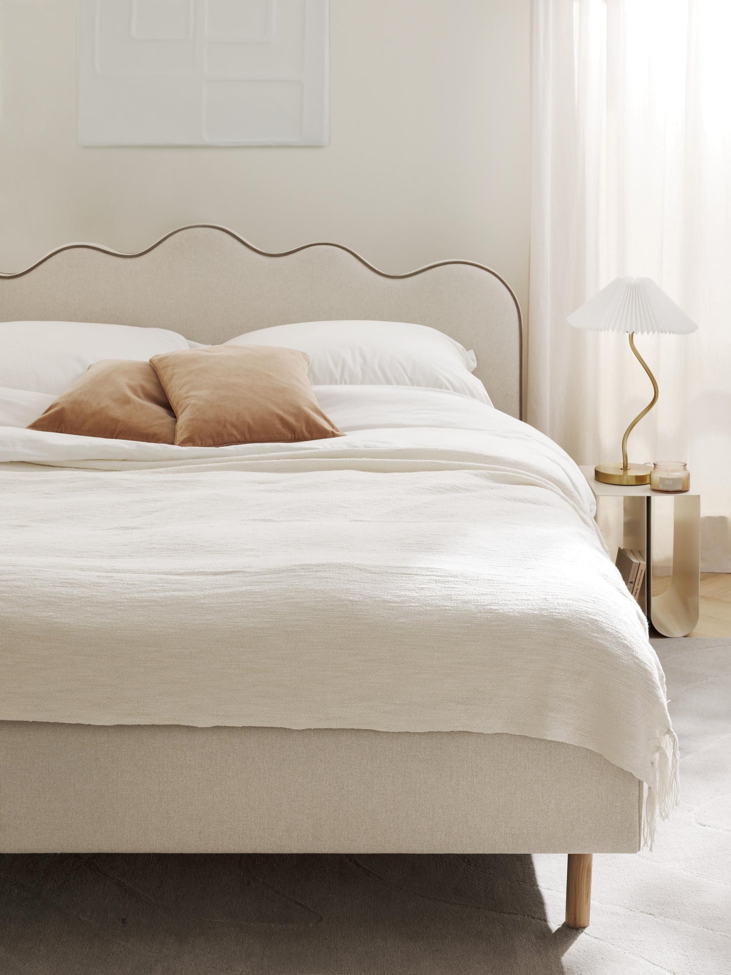 Romveil Upholstered Bed with Wavy Headboard