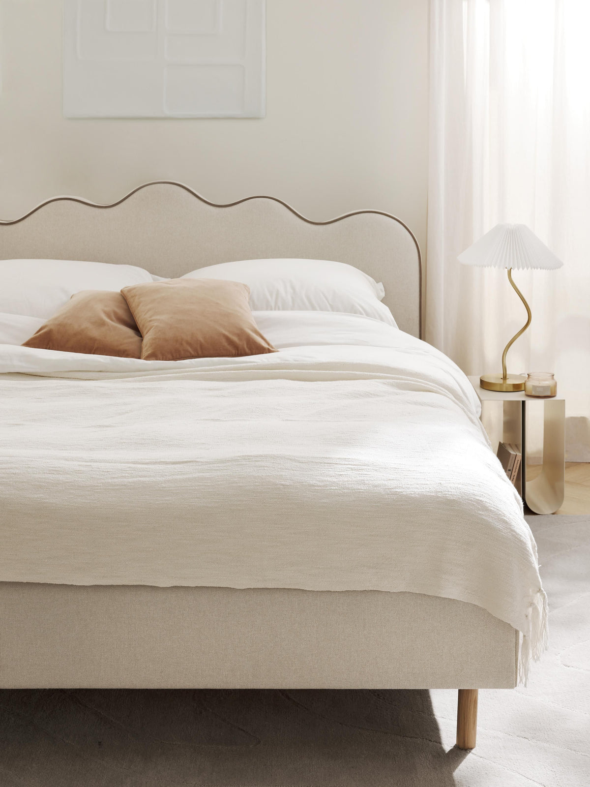 Romveil Upholstered Bed with Wavy Headboard