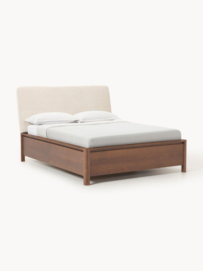 Santelvi Wooden Bed with Drawers and Upholstered Headboard