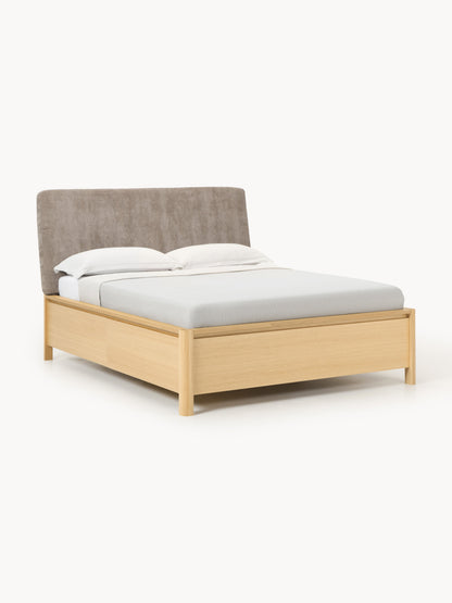 Santelvi Wooden Bed with Drawers and Upholstered Headboard