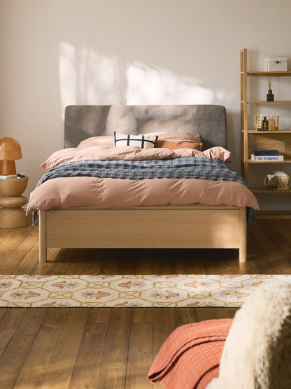 Santelvi Wooden Bed with Drawers and Upholstered Headboard