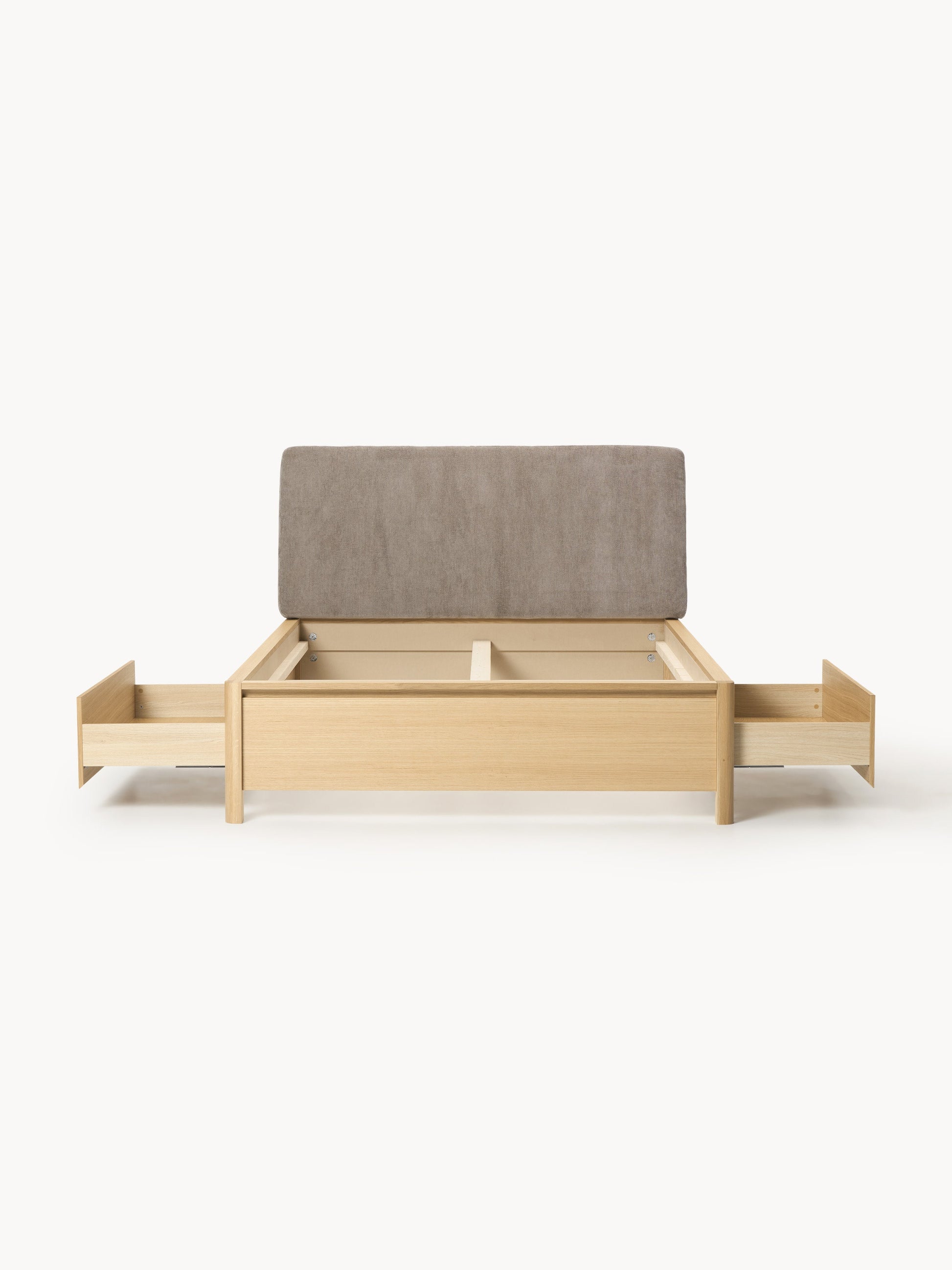 Santelvi Wooden Bed with Drawers and Upholstered Headboard