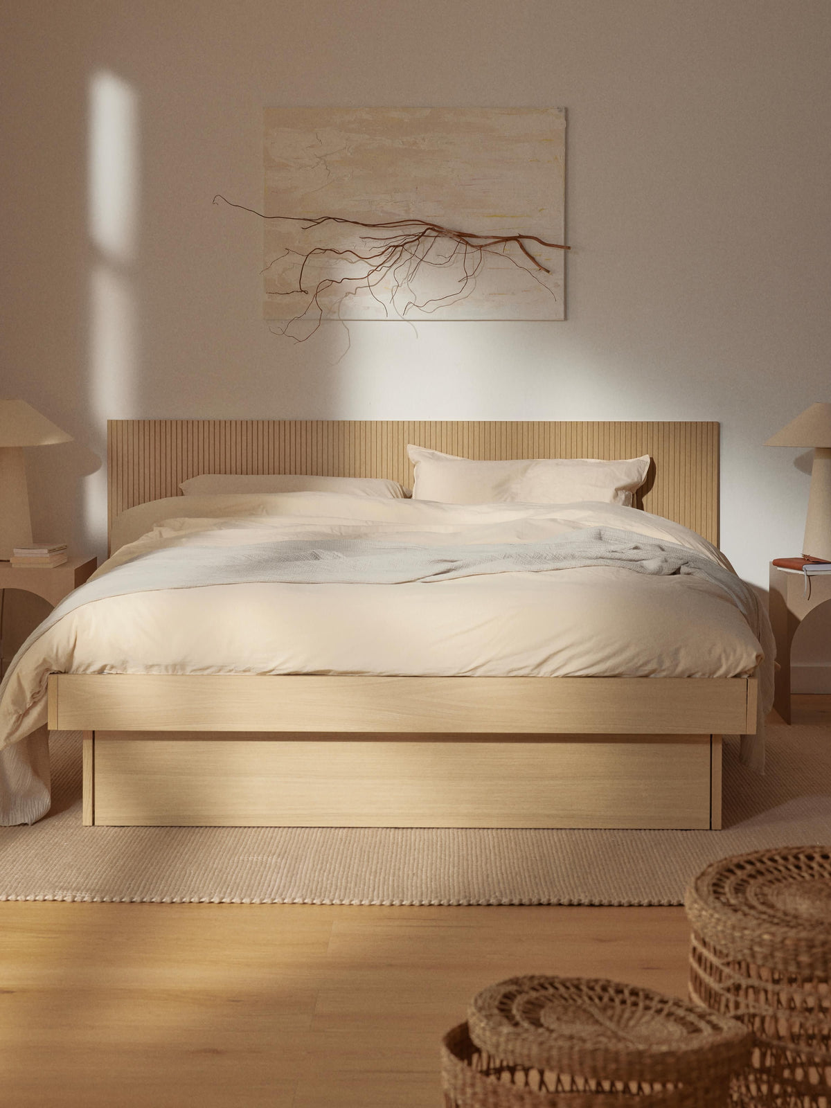 Satelvi Wooden Bed with Headboard and Drawers