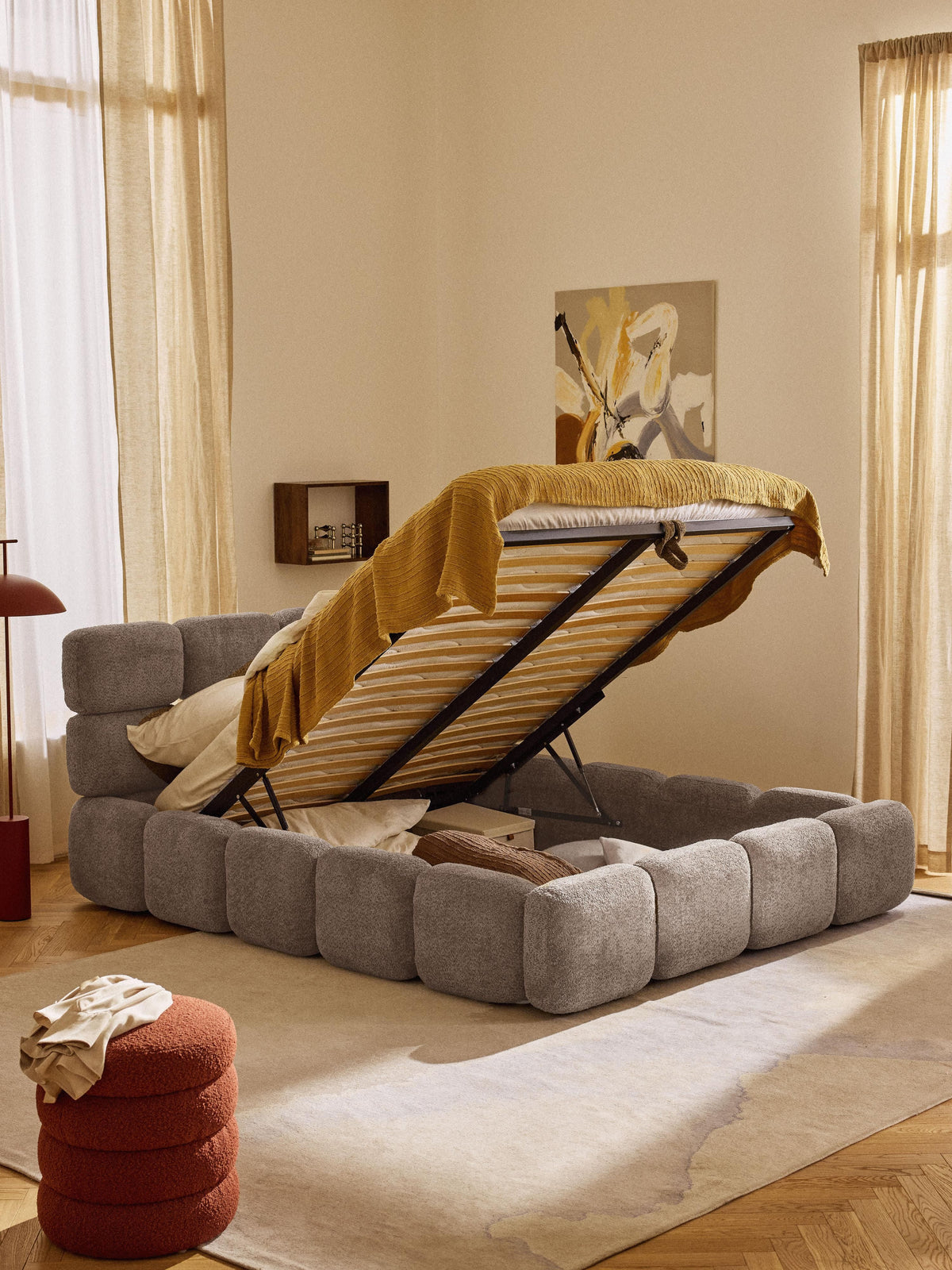 Taylorna Teddy Bouclé Upholstered Bed with Storage