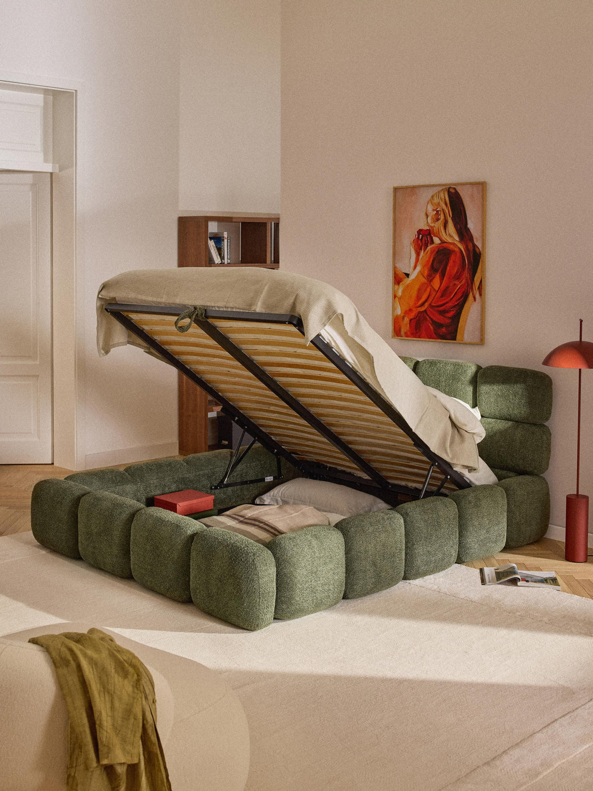 Taylorna Teddy Bouclé Upholstered Bed with Storage