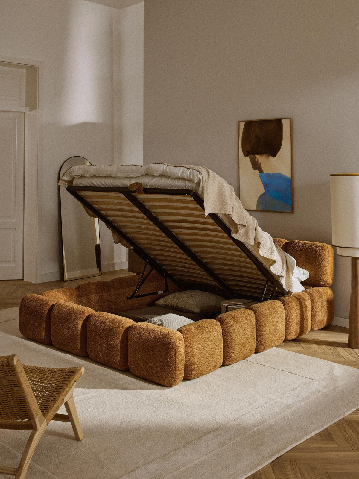Taylorna Teddy Bouclé Upholstered Bed with Storage