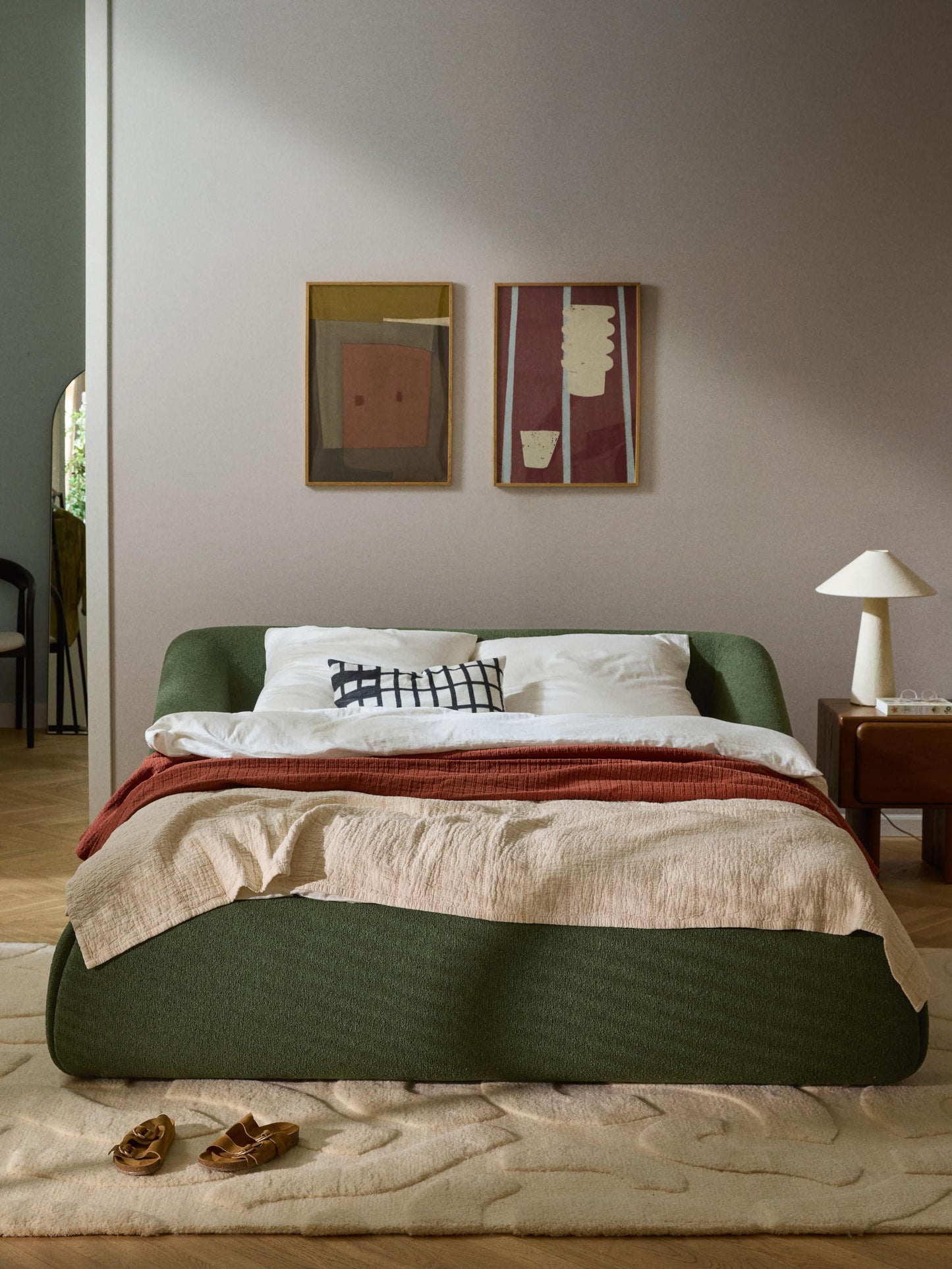 Trevanna Upholstered Bed in Bouclé