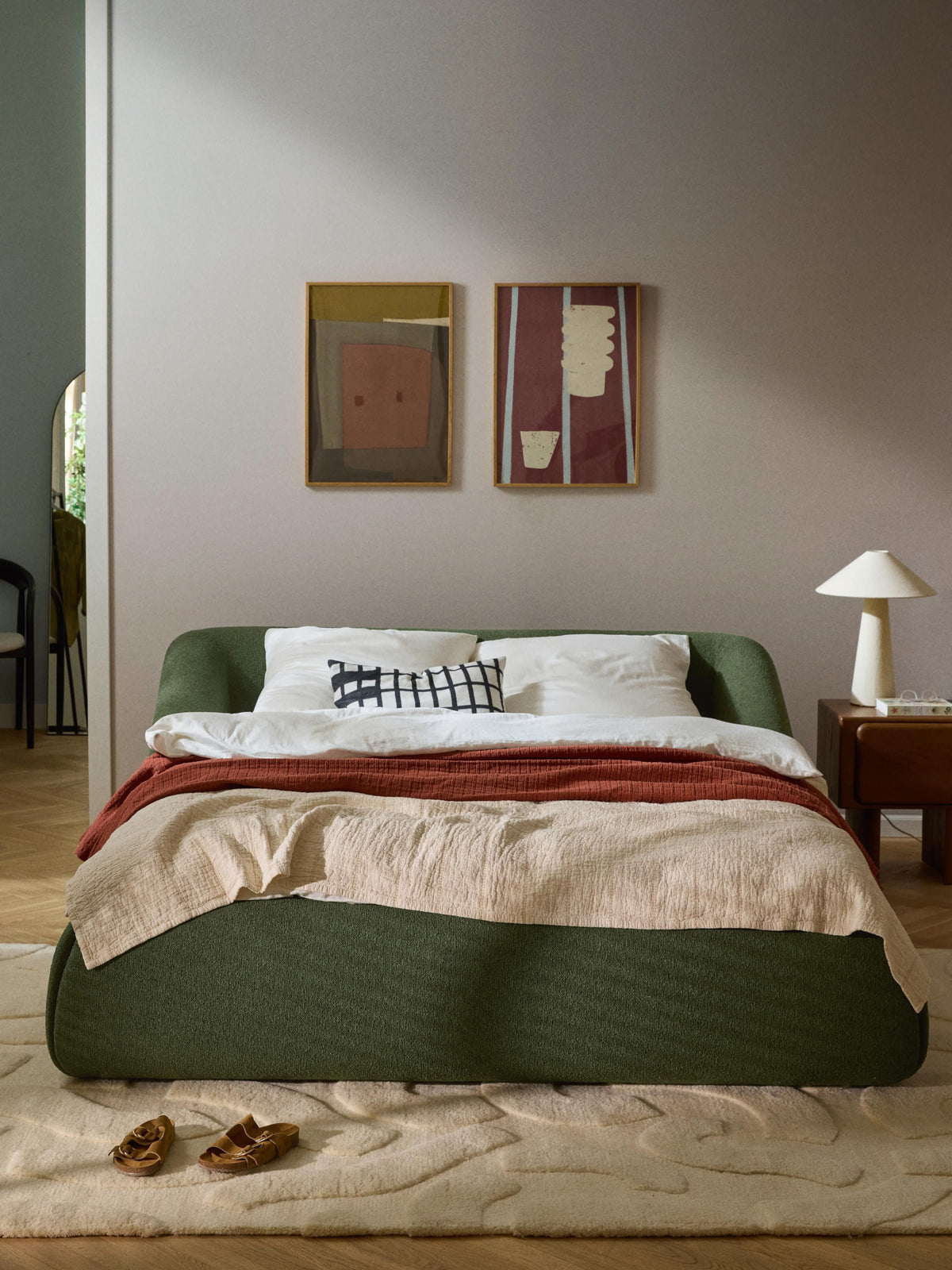 Trevanna Upholstered Bed in Bouclé