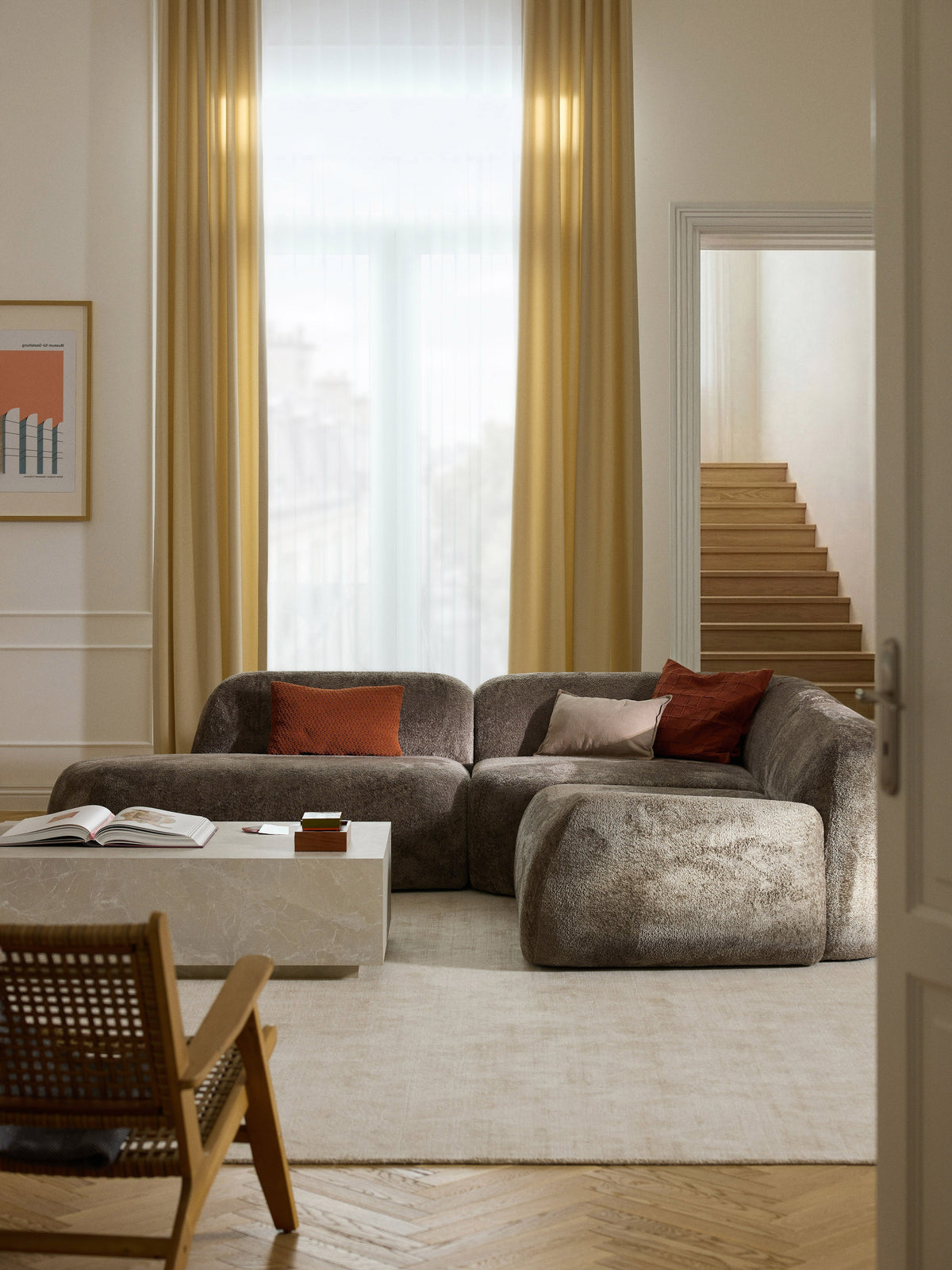 Wolbrenna Modular Corner Sofa in Teddy Bouclé (4-Seater) with Chaise Longue