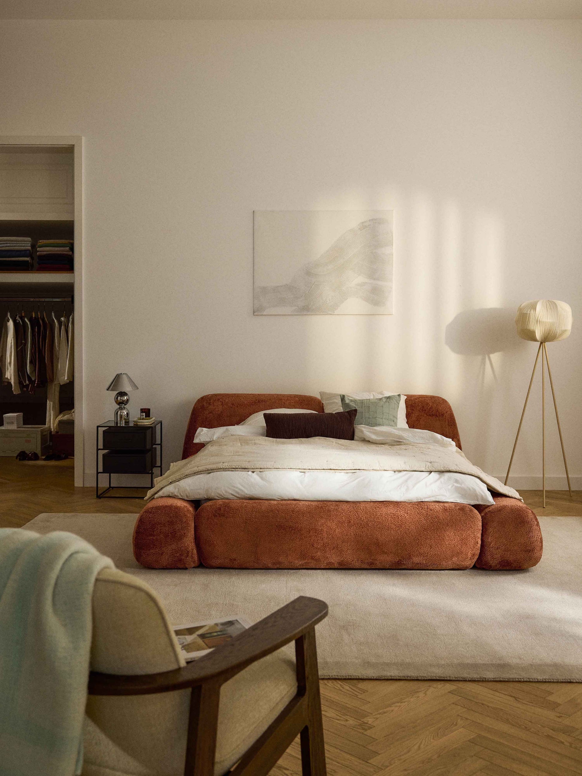 Wolbrenna Teddy Bouclé Upholstered Bed with Storage