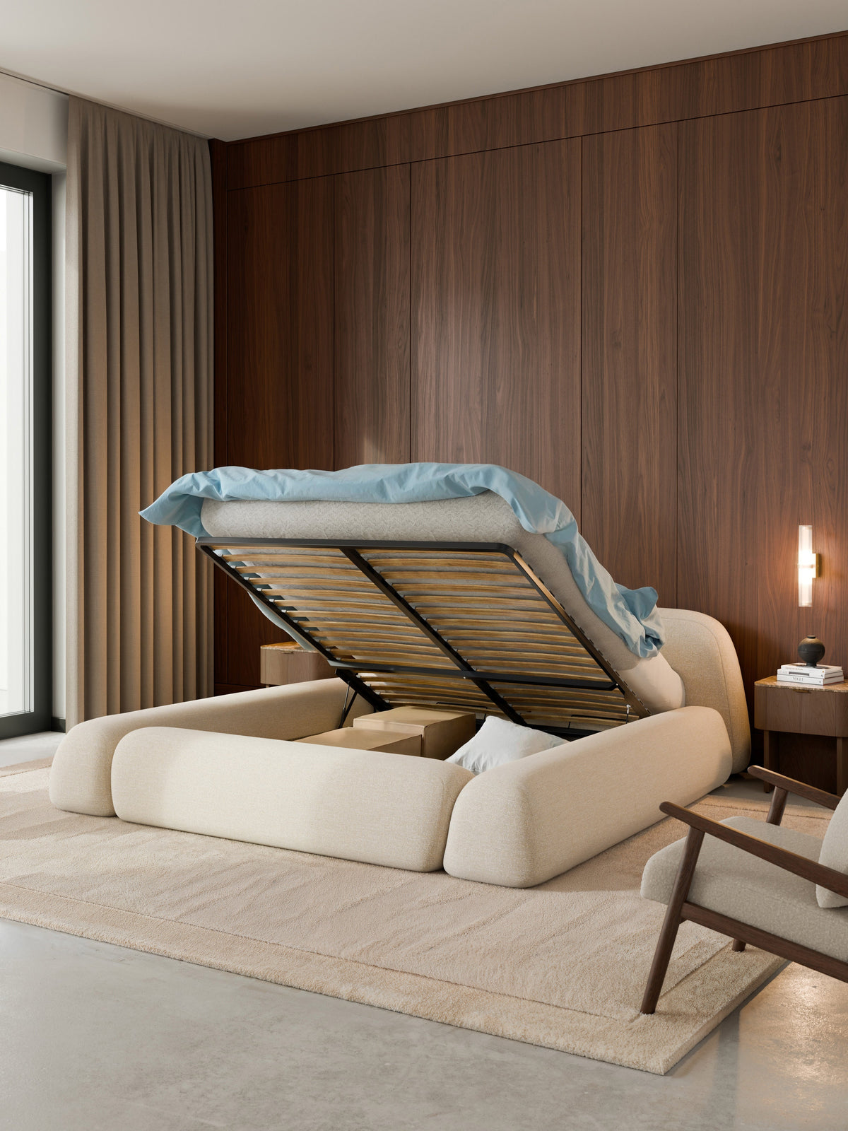 Wolbrenna Upholstered Bouclé Bed with Storage